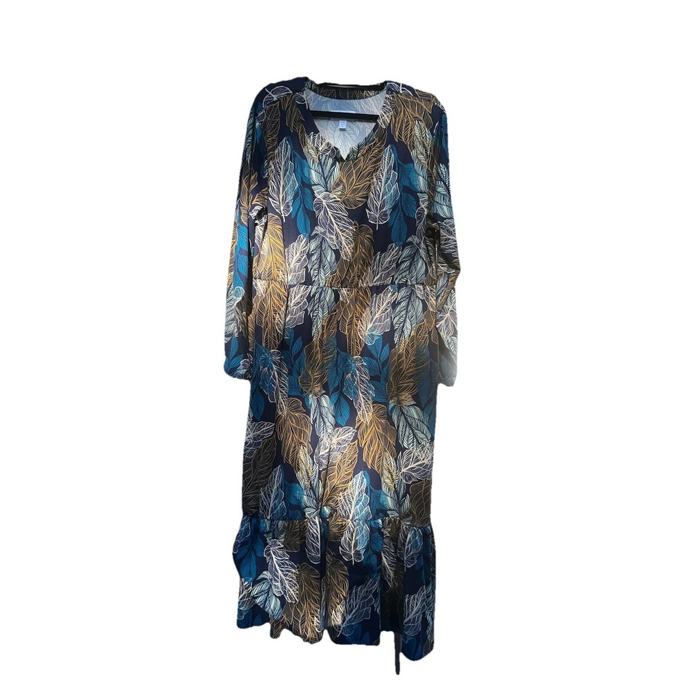 Stan Herman Trendy Allover Printed Tiered Lounge Dress XL Plus Sz Navy w Pockets